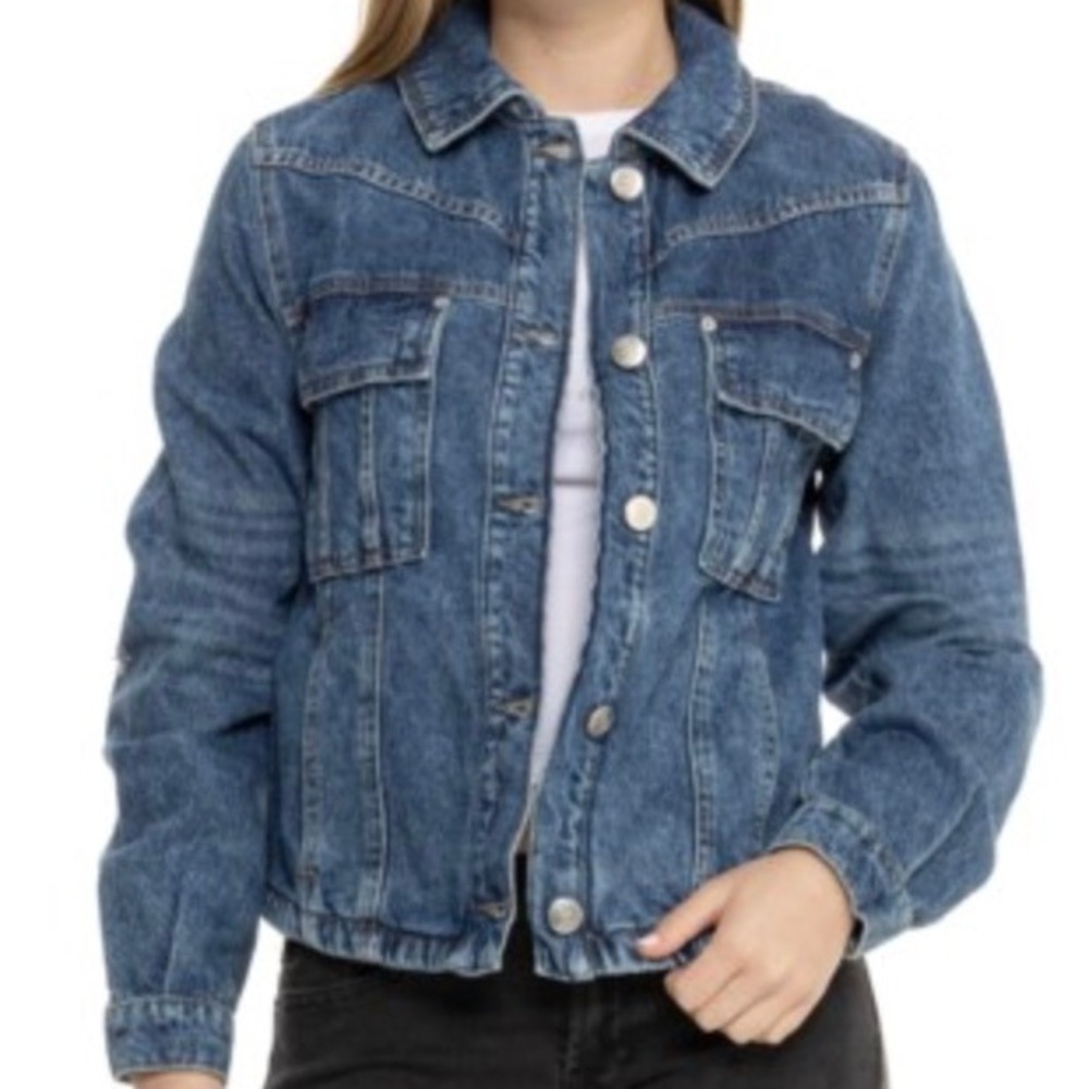 NWT Free People We The‎ Free Jade Denim Jacket Womens XS Distressed Trucker - Picture 1 of 5